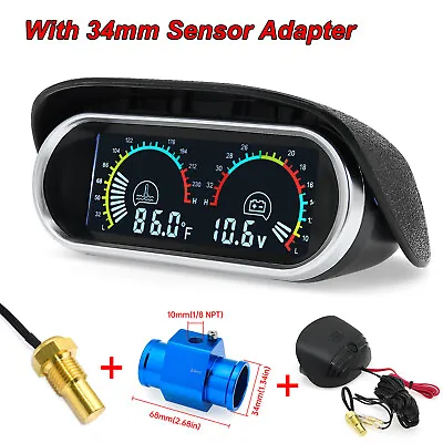 2IN 1 LCD Digital Water Temp Temperature Gauge W/34mm Joint Pipe Sensor Adapter • $19.70