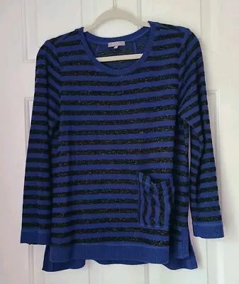 Habitat Knit Sweater Top XS Soft Lightweight Pullover Blue Striped Pocket Womens • $15