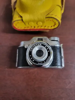 Vintage Crystar Camera Miniature Spy Camera 2.25 W Yellow Leather Case  Japan • $29.99