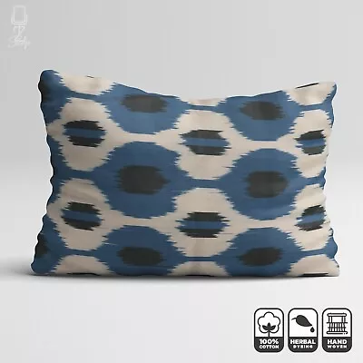 Blue / Black / Biege Handwoven IKAT Cushion Cover 16 X24  (40x60cm) Double Sided • £26.40