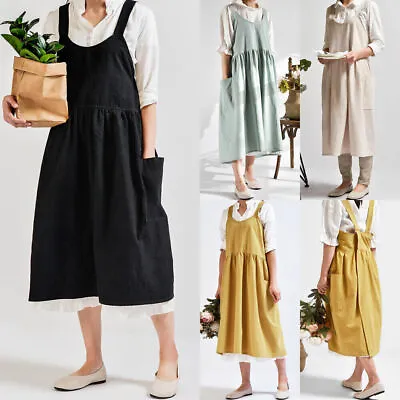 £10.67 • Buy Women Cotton Dress Linen Cross Back Apron Japanese Housework Florist Baking UK