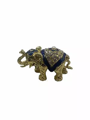 Mini Elephant  Blue Bejeweled Hinged Trinket Jewelry Box 2.5” • $11.99