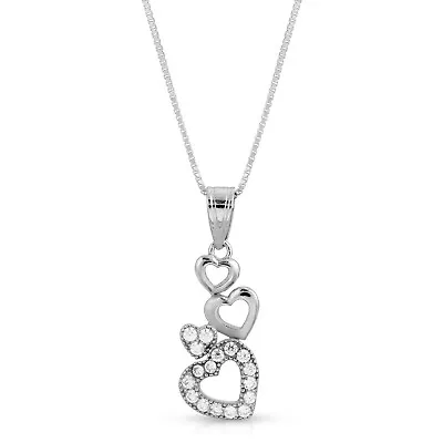 Sterling Silver Multi Heart Necklace Open Hearts CZ Necklace Love Jewelry N87 • $27.99