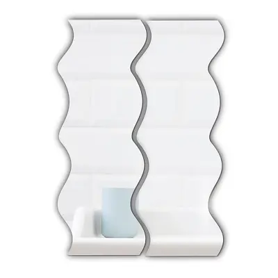 Wall Mirror Pair Of WAVY Acrylic Mirrors (20x 7.5cm Each) * NO Drilling Needed * • £6.99