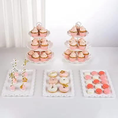  5 Piece Cake Stand Set With 2xLarge 3-Tier Cupcake Stands + 3X Appetizer  • $33.65