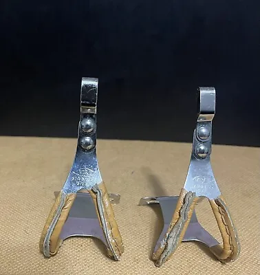 Vintage Minoura Mira Stainless Steel Toe Clips Medium W/Leather Cover • $18.95