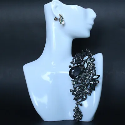 Medieval Vintage Extra-large Size Black Rhinestone Corsage Brooch Pin • $3.99