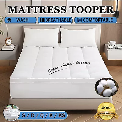 $4.99 • Buy Pillowtop Mattress Topper 1000GSM Matress Protector Pad Queen King Double Single