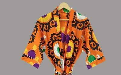 $36.29 • Buy Indian Orange Suzani Printed Kimono Cotton Bath Robes Maxi Night Gown Kimono AU