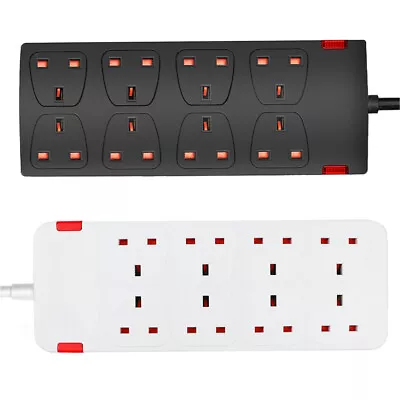 8 Way Gang Mains Extension Lead 2m 5m Cable UK Plug Electric Socket Power 13 AMP • £11.99