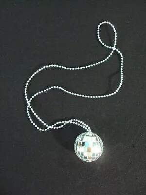 Mirrored Disco Ball Necklace Hippie Retro 70's Silver Chain 1.5  Diameter New • $14.20