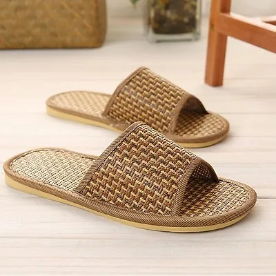 Summer Women Men Rattan Slipper Bamboo Linen Flat Antiskid Home Indoor Sandals • $13.64