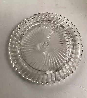 Vintage Hazel Atlas Swirl Pinwheel Round Clear Glass Cake Footed Plate 11  • $14.99