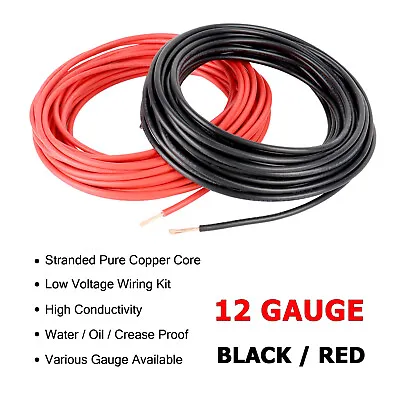 $11.99 • Buy 12 Gauge Primary Wire Pure Copper Truck Trailer Hookup Power Cable Lot Black Red