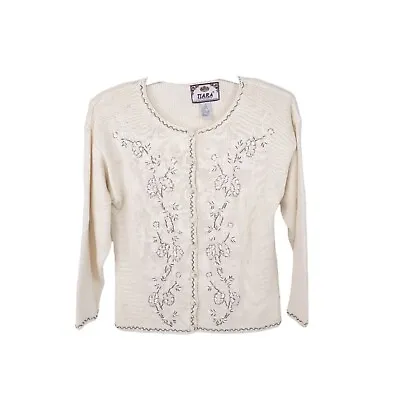 Tiara Vintage Sweater Womens Medium Beaded Floral Embroidered Heavy Cardigan • $25.36