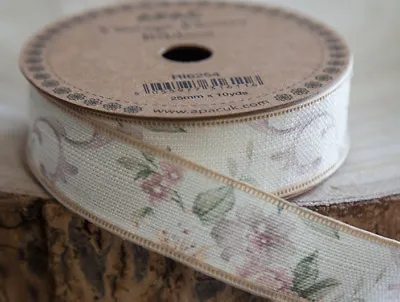 Vintage Flower Linen Ribbon 25mm X 10yds 3 Patterns Wrapping Favours Decor Craft • £8.39