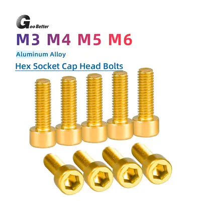 Aluminum Allen Hex Socket Bolts Anodization Cap Head Screws M3 M4 M5 M6 Golden • $4.75