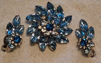 Verified Juliana D&E Blue Rhinestones Brooch And Matching Earrings  • $55