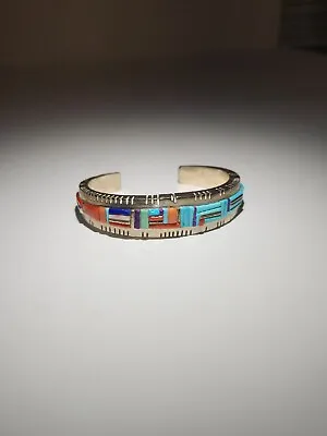 David Tune Mediterranean Coral+ Natural Turquiose Cobblestone Inlay Cuff .925 • $1200