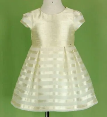 Mayoral Girl Dress Ivory Shiny Short Sleeve Striped Party Wedding EUC Size 4 • $24.90