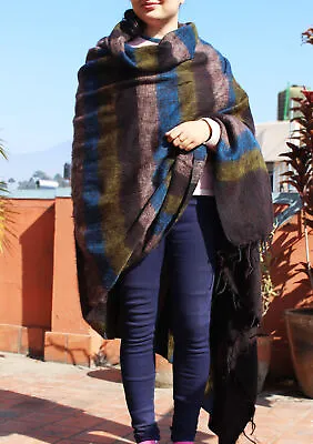 Brown Blue Stripe Yak Wool Meditation And Yoga Blanket • $29.90