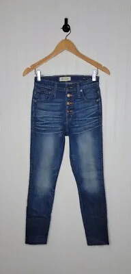 Madewell 10  High Rise Skinny Denim Jeans Size 24 Frayed Hem Exposed Button Fly  • $31.20