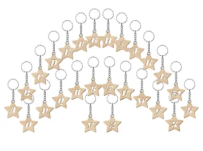 Wooden Star Initial Alphabet Letter Keyring Perfect Gift Decorate DIY Eco Wood • £2.99