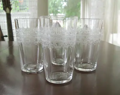 4 TIFFIN-FRANCISCAN NE259 Non-Optic Juice Glasses 3.75 Scroll & Band Needle Etch • $24.95