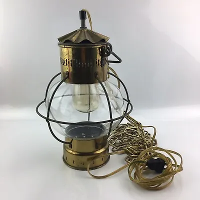 VINTAGE Brass Metalware Trawler Nautical Mariner Hanging Lamp Electricfied MCM • $89