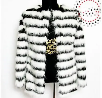 Mens Faux Fox Fur Coat Nightclub Occident Jacket Costume Crewneck Stripe Fashion • $49.14
