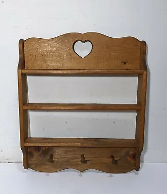 Vintage Rustic Farmhouse Country Wall Hanging Shelf With Coat Hooks/Pegs Heart • £89.79