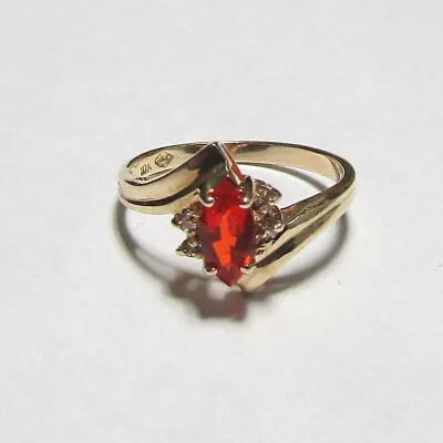 9ct Yellow Gold Ring Mexican Fire Opal  & Diamonds Size N Hallmarked • £115