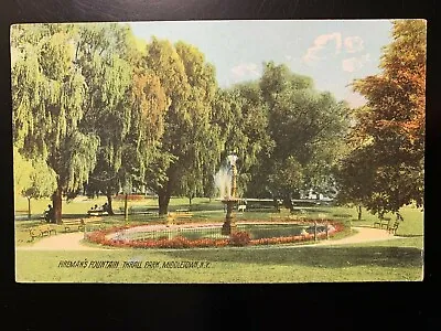 Postcard Middletown NY - Fireman's Fountain Thrall Park • $2.95