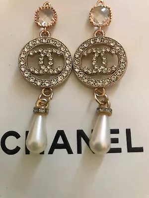 Beautiful  Chanel Button Parts 2 Pc Crystal Stamped Charm Zipper Pendant CC • £78