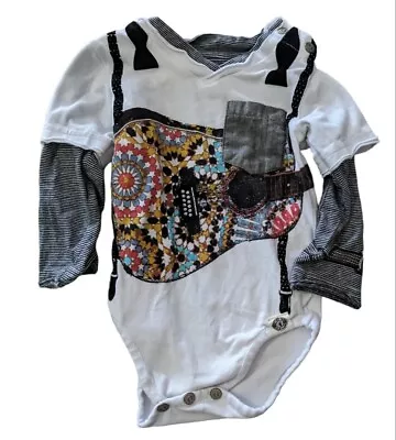 Shatsu Mini Baby Boy L/S One Piece Tee Shirt Guitar Rock Suspenders 6 Months  • $16.99