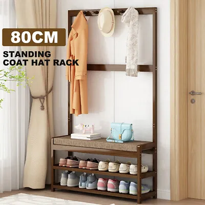 $56.55 • Buy Entryway 3 Tier Coat Stand Rack Shoes Bench Hall Tree Clothes Hanger Shelf Woo