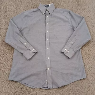 Stafford Shirt Mens 15.5 Gray Houndstooth Check Long Sleeve Button Up Oxford • $15.10