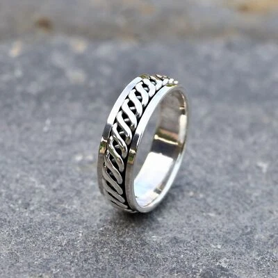 £11.60 • Buy Mens Womens Plain 925 Sterling Silver Celtic Spinning Worry Band Ring 6mm  All