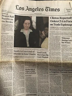 Susan Smith Guilty Of Murder July 23 1996 LA Times Newspaper Killed 2 Sons • $25