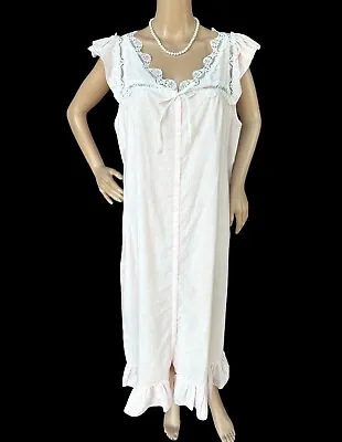 Lewis Frimel Vintage Cotton Pale Pink Floral Lace Trim Nightgown Maxi Dress M • $24.99