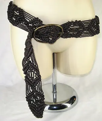 Vintage Bohemian Black Macramé Woven Belt 2  Wide 46  Length • $24.99