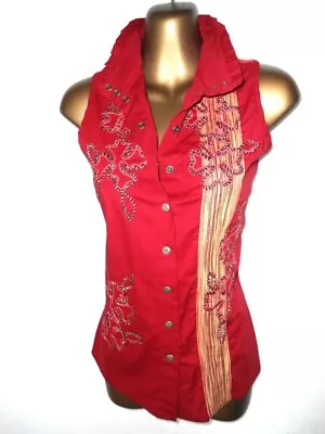 Save The Queen  Mandarin Collar Embroidered Blouse S Fitted Stretch BNWT (7370 • $65.27