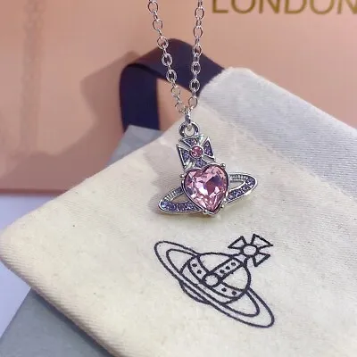 Vivienne Westwood Crystal Pink Heart Crystal Orb Pendant Necklace Women Gift • $25.99