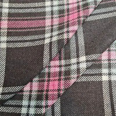 £7.99 • Buy Check Tartan Wool Blend Fabric Brown Pink And Ivory 55  Wide Sold By Metre