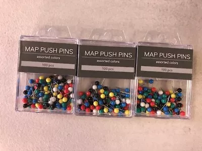 U Brands Map Push Pins Plastic Head Steel Point Assorted Colors 300-Count  • $12.95