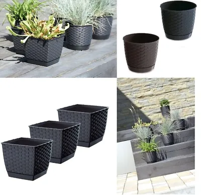 Plant Flower Pot Square Rattan Planter Inner Pot 6 Sizes Garden Patio Home Large • £9.20