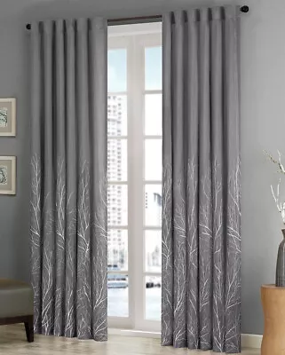 MADISON PARK ANDORA 50  X 84  LINED WINDOW CURTAIN PANEL -GRAY BRANCHES -NEW • $21.99