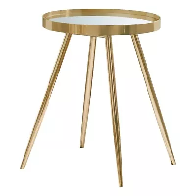 Pemberly Row Mid-Century Metal Round Mirror Top End Table Gold • $105.51