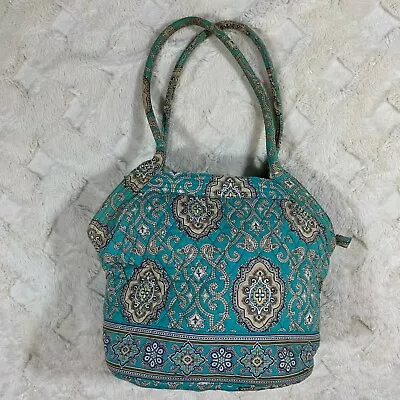 Vera Bradley Totally Turq Turquoise Angle Tote Zipper Closure Large • $24.99