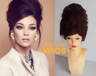 DELUXE BROWN SHORT BEEHIVE 1960's MOD BOUFFANT FASHION COSTUME WIG DRAG • £32.99